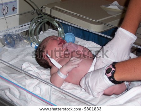 newborn baby in hospital crying during examination
