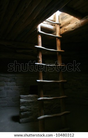 Old wooden ladder for entrance to a kiva in mesa verde national park in colorado