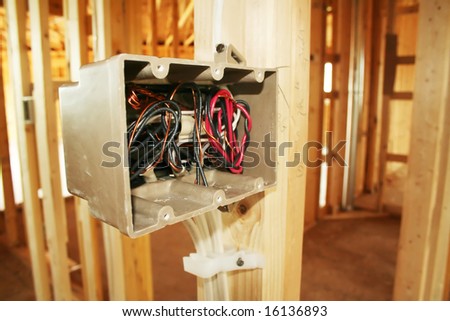 Electrical box with wiring in a new home under construction