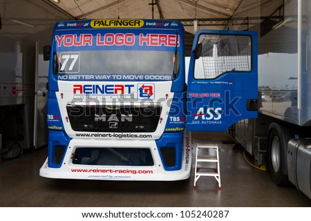 ISTANBUL, TURKEY - MAY 12: Rene Reinert of MAN Reinert Racing team at garage before free practice of 2012 FIA European Truck Racing Championship, Istanbul Park on May 12, 2012 in Istanbul, Turkey.