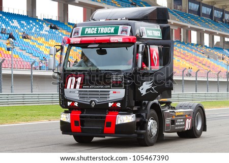 ISTANBUL, TURKEY - MAY 12: Pace truck of 2012 FIA European Truck Racing Championship on May 12, 2012 in Istanbul, Turkey.