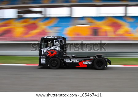 ISTANBUL - MAY 12: Mika Makinen of MAN Mad-Croc Truck Racing team during 2nd race of 2012 FIA European Truck Racing Championship, Istanbul Park on May 12, 2012 in Istanbul, Turkey.