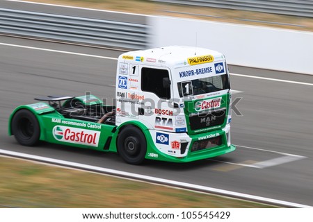 ISTANBUL - MAY 13: Jochen Hahn of MAN Castrol Team Hahn Racing team during super pole of 2012 FIA European Truck Racing Championship, Istanbul Park on May 13, 2012 in Istanbul, Turkey.