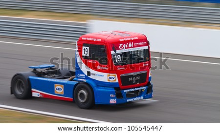 ISTANBUL - MAY 13: Dominique Lacheze of MAN Truck Sport Lutz Bernau team during Super Pole of 2012 FIA European Truck Racing Championship, Istanbul Park on May 13, 2012 in Istanbul, Turkey.
