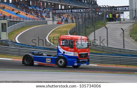 ISTANBUL - MAY 13: Dominique Lacheze of MAN Truck Sport Lutz Bernau team during 3rd race of 2012 FIA European Truck Racing Championship, Istanbul Park on May 13, 2012 in Istanbul, Turkey.