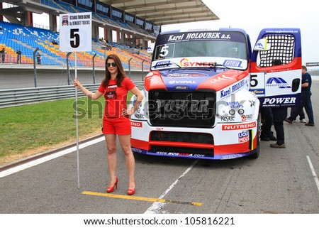 ISTANBUL - MAY 13: David Vrsecky of Freightliner Buggyra Int. Racing System team at start grid before fourth race of 2012 FIA European Truck Racing Championship on May 13, 2012 in Istanbul, Turkey.