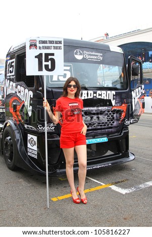 ISTANBUL - MAY 13: Mika Makinen of MAN Mad-Croc Truck Racing team at start grid before fourth race of 2012 FIA European Truck Racing Championship, Istanbul Park on May 13, 2012 in Istanbul, Turkey.