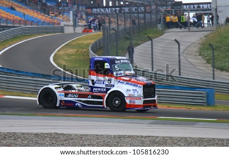 ISTANBUL - MAY 13: David Vrsecky of Freightliner Buggyra Int. Racing System team during fourth race of 2012 FIA European Truck Racing Championship, Istanbul Park on May 13, 2012 in Istanbul, Turkey.