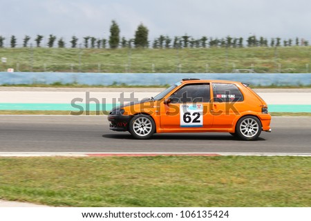 ISTANBUL - MAY 12: Sedat Yilmaz drives a 1600 class Peugeot 106 car during 2012 Turkish Touring Car Championship, Istanbul Park on May 12, 2012 in Istanbul, Turkey.
