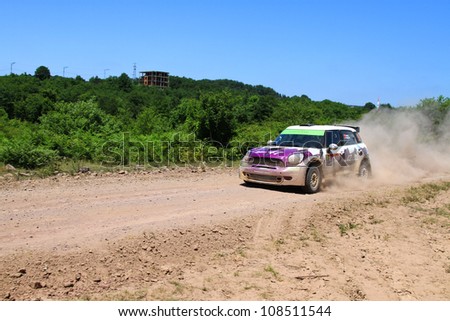 ISTANBUL - JUNE 10: Halim Ates drives a Team 47 Motorsport Mini Jcw S2000 car during 33th Istanbul Rally championship, ISG Stage on June 10, 2012 in Istanbul, Turkey.