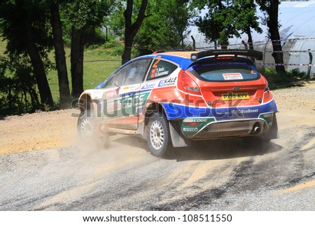 ISTANBUL - JUNE 10: Yagiz Avci drives a Castrol Ford Team Turkiye Ford Fiesta S2000 car during 33th Istanbul Rally championship, ISG Stage on June 10, 2012 in Istanbul, Turkey.