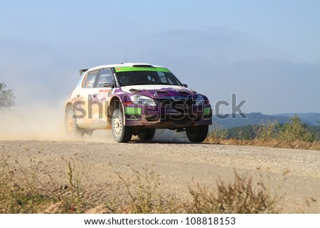 ISTANBUL - JUNE 10: Volkan Isik drives a Team 47 Motorsport Skoda Fabia S2000 car during 33th Istanbul Rally championship, Yesilvadi Stage on June 10, 2012 in Istanbul, Turkey.