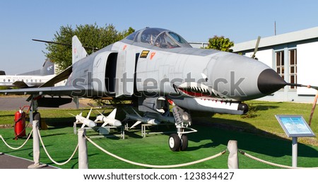 ISTANBUL - SEPTEMBER 22: McDonnell Douglas F-4E Phantom II in Istanbul Aviation Museum on September 22, 2012 in Istanbul, Turkey. F-4 introduced in 1960, built 5,195 piece until 1981