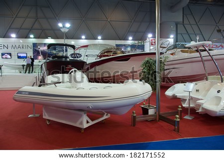 ISTANBUL - FEBRUARY 22: Grand inflatable boat in CNR Avrasya Boat Show on February 22, 2014 in Istanbul, Turkey.