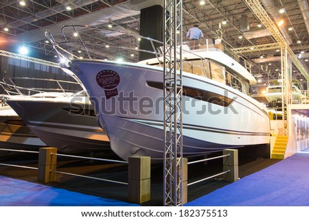 ISTANBUL - FEBRUARY 22: A Power Boat in CNR Avrasya Boat Show on February 22, 2014 in Istanbul, Turkey.
