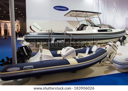 ISTANBUL - FEBRUARY 22: Northstar inflatable boats in CNR Avrasya Boat Show on February 22, 2014 in Istanbul, Turkey.