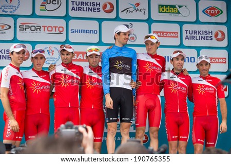 ISTANBUL, TURKEY - MAY 04, 2014: Cofidis, Solutions Credits Team be first in team overall ranking of 50th Presidential Cycling Tour of Turkey.