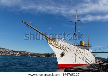 ISTANBUL, TURKEY - MAY 18, 2014: Savarona yacht at Kurucesme port. Savarona was the largest yacht when launched in 1931. The Turkish government bought the yacht for Mustafa Kemal Ataturk