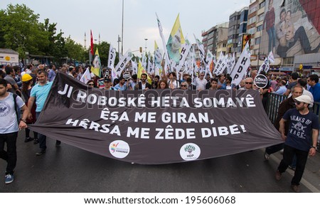 ISTANBUL, TURKEY - MAY 25, 2014: Unions march in protest against subcontractors in Turkey.