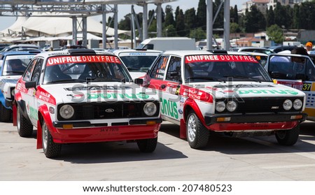 ISTANBUL, TURKEY - JULY 12, 2014: Bonus Unifree Parkur Racing Team cars before start of 35. Istanbul Rally