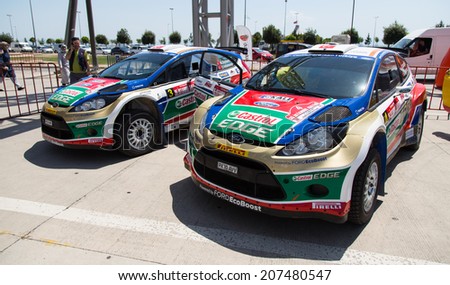 ISTANBUL, TURKEY - JULY 12, 2014: Castrol Ford Team Turkey cars before start of 35. Istanbul Rally