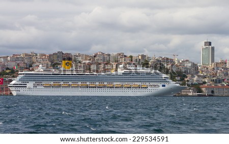 ISTANBUL, TURKEY - AUGUST 30, 2014: Costa Magica cruise ship in Istanbul port. Ship has 3,470 passenger capacity with 102.587 Gross tonnage.