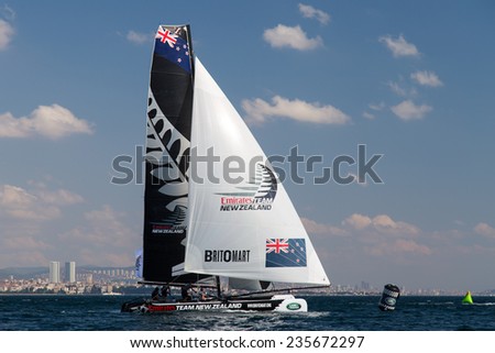 ISTANBUL, TURKEY - SEPTEMBER 13, 2014: Skipper Dean Barker, Emirates Team New Zealand competes in Extreme Sailing Series.