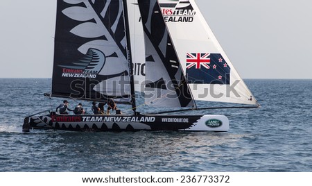 ISTANBUL, TURKEY - SEPTEMBER 14, 2014: Skipper Dean Barker, Emirates Team New Zealand competes in Extreme Sailing Series.