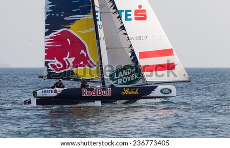 ISTANBUL, TURKEY - SEPTEMBER 14, 2014: Skipper Roman Hagara, Red Bull Sailing Team competes in Extreme Sailing Series.
