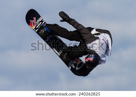 ISTANBUL, TURKEY - DECEMBER 20, 2014: Nikolas Baden jump in FIS Snowboard World Cup Big Air. This is first Big Air event for both, men and women.