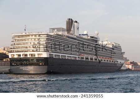 ISTANBUL, TURKEY - OCTOBER 07, 2014: MS Nieuw Amsterdam cruise ship in Istanbul Port. Ship has 2,106 passenger capacity with 86,700 gross tons.