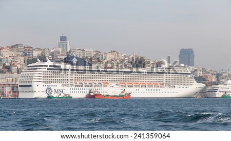ISTANBUL, TURKEY - OCTOBER 07, 2014: MSC Orchestra cruise ship in Istanbul Port. Ship has 3,200 passenger capacity with 92,409 gross tons.