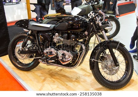 ISTANBUL, TURKEY - FEBRUARY 28, 2015: A Triumph motorcycle in Eurasia Moto Bike Expo in Istanbul Expo Center