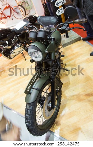 ISTANBUL, TURKEY - FEBRUARY 28, 2015: A Triumph motorcycle in Eurasia Moto Bike Expo in Istanbul Expo Center