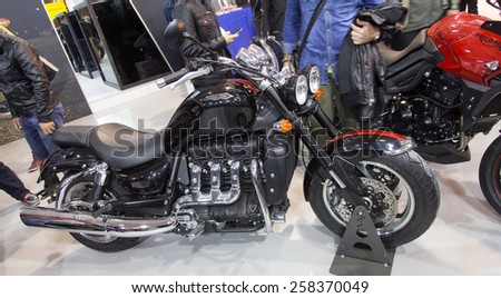 ISTANBUL, TURKEY - FEBRUARY 28, 2015: Triumph Rocket III in Eurasia Moto Bike Expo in Istanbul Expo Center
