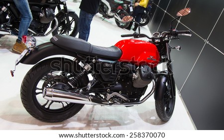 ISTANBUL, TURKEY - FEBRUARY 28, 2015: Moto Guzzi V7 in Eurasia Moto Bike Expo in Istanbul Expo Center