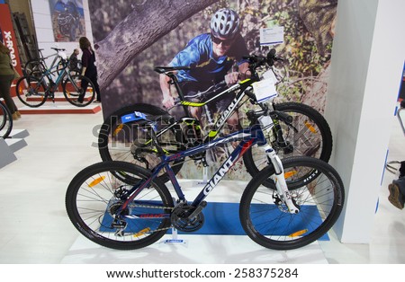 ISTANBUL, TURKEY - FEBRUARY 28, 2015: Giant bikes in Eurasia Moto Bike Expo in Istanbul Expo Center
