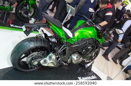ISTANBUL, TURKEY - FEBRUARY 28, 2015: A Kawasaki in Eurasia Moto Bike Expo in Istanbul Expo Center