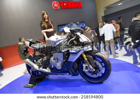 ISTANBUL, TURKEY - FEBRUARY 28, 2015: Yamaha YZF R1M in Eurasia Moto Bike Expo in Istanbul Expo Center