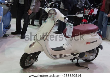 ISTANBUL, TURKEY - FEBRUARY 28, 2015: Piaggio Vespa in Eurasia Moto Bike Expo in Istanbul Expo Center