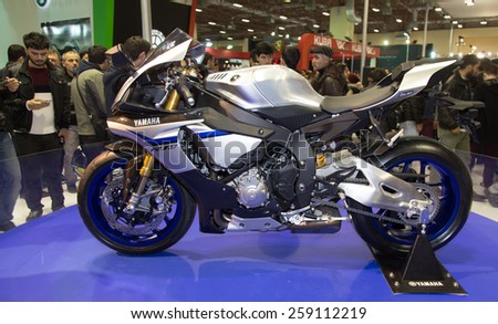ISTANBUL, TURKEY - MARCH 01, 2015: Yamaha YZF R1M in Eurasia Moto Bike Expo in Istanbul Expo Center