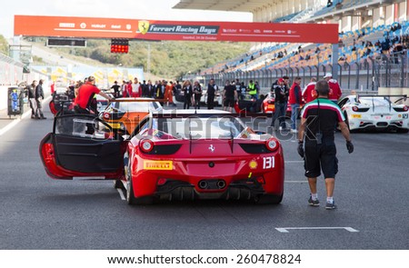 ISTANBUL, TURKEY - OCTOBER 25, 2014: Motor Piacenza Racing Team driver Kriton Lendoudis in start line during Ferrari Racing Days in Istanbul Park Racing Circuit