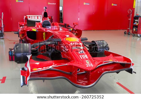 ISTANBUL, TURKEY - OCTOBER 25, 2014: F1 Car in garage of Ferrari Racing Days in Istanbul Park Racing Circuit