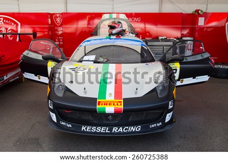 ISTANBUL, TURKEY - OCTOBER 25, 2014: Kessel Racing Team driver Rick Lovat in paddock area of Ferrari Racing Days in Istanbul Park Racing Circuit