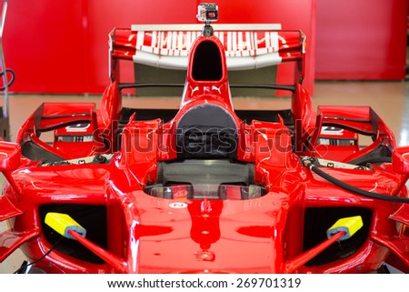 ISTANBUL, TURKEY - OCTOBER 25, 2014: F1 Car in garage of Ferrari Racing Days in Istanbul Park Racing Circuit