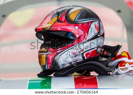 ISTANBUL, TURKEY - OCTOBER 25, 2014: A helmet in Ferrari Racing Days in Istanbul Park Racing Circuit