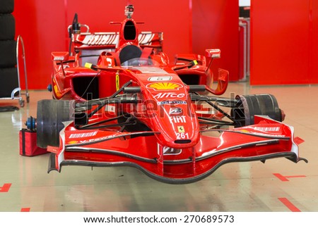 ISTANBUL, TURKEY - OCTOBER 26, 2014: F1 Car in garage of Ferrari Racing Days in Istanbul Park Racing Circuit