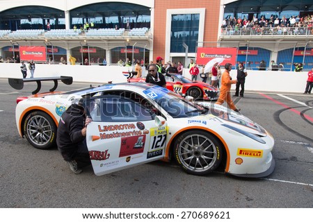 ISTANBUL, TURKEY - OCTOBER 26, 2014: Baron Service Racing Team driver Tommy Lindroth in start of race during Ferrari Racing Days in Istanbul Park Racing Circuit