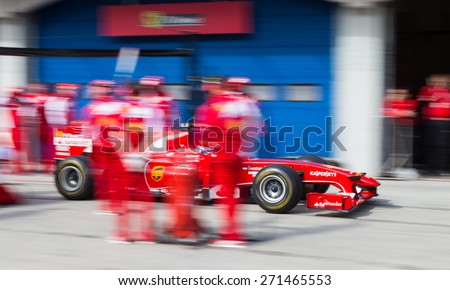 ISTANBUL, TURKEY - OCTOBER 26, 2014: Pit stop of Formula 1 car in Ferrari Racing Days in Istanbul Park Racing Circuit