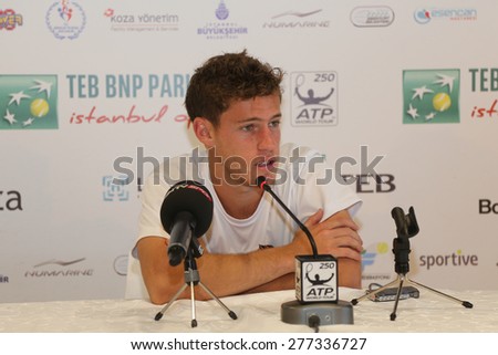 ISTANBUL, TURKEY - MAY 01, 2015: Argentine player Diego Schwartzman in press conference after quarter final match of TEB BNP Paribas Istanbul Open 2015